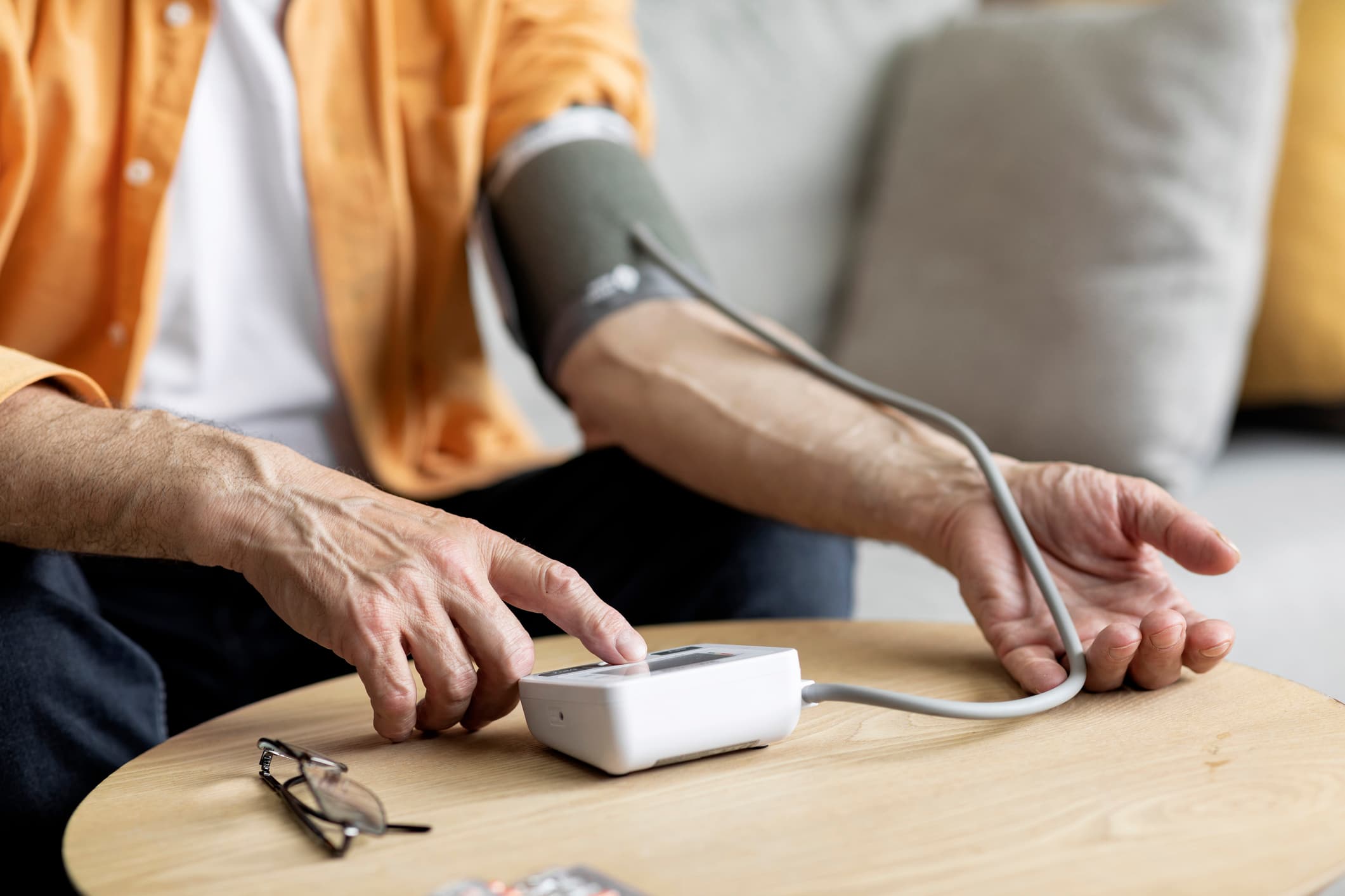 Patient using a connected home blood-pressure cuff